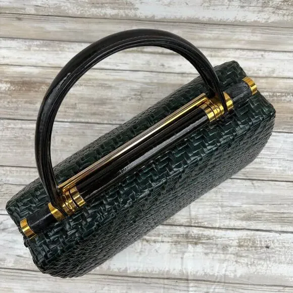 VTG Rodo Lacquered Wicker Basket Box Purse Green Framed Retro 50s 60s Italian - Picture 8 of 15